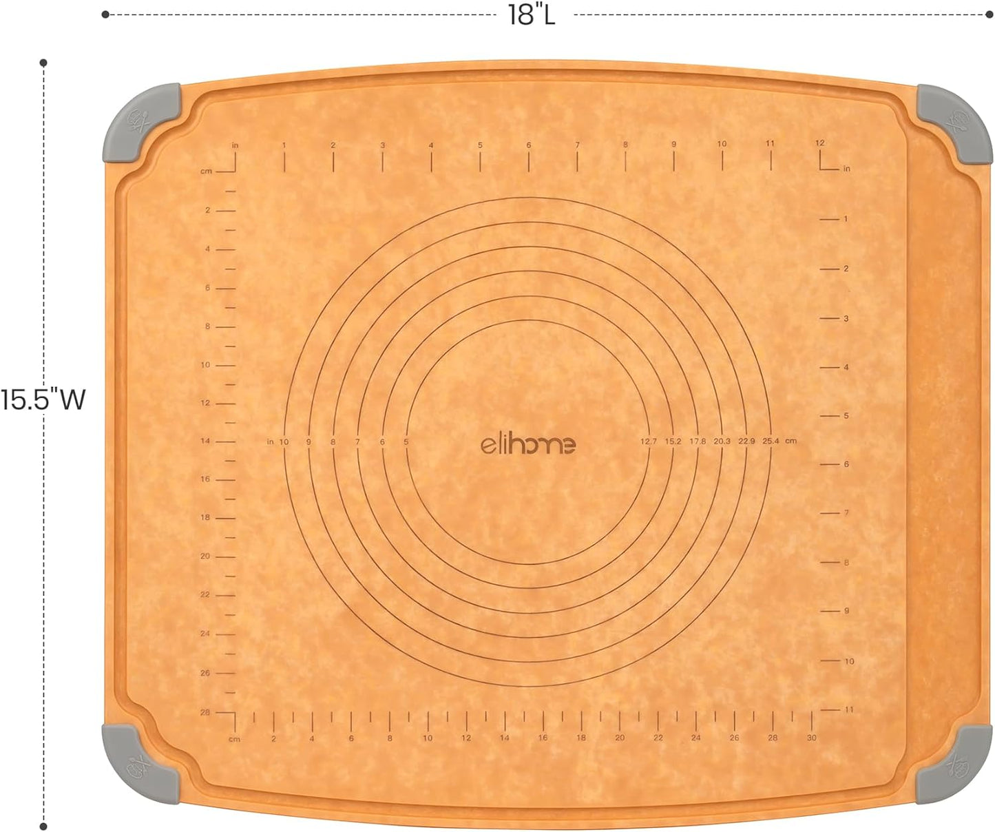 Elihome Essential Series 2-in1 Wood Cutting Board Set for Kitchen, Wooden Board for Chopping Vegetables, Bread, Cheese, Meat, Salad, Bread Board for Countertop, Butcher Block, Non-Slip