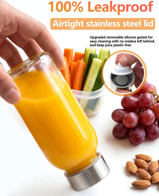 Zukro Glass Juice Bottles with Lids for Juicing 18 oz, Reusable Clear Glass Water Bottles with Stainless Steel Airtight Cap for Refrigerator, 100% Leak Proof Drinking Jar, BPA Free, Set of 6