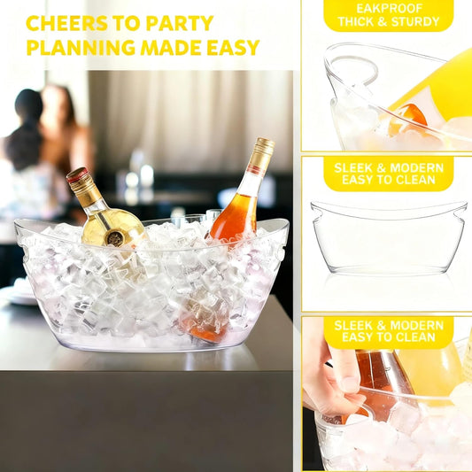 2-Pack 5.5L Ice Bucket for Parties, Portable Drink Bucket for Cocktail Bar, Extra Large Clear Beverage Tubs with Scoops, Champagne Cooler for Beverage/Wine/Beer, Mimosa Bar Essentials