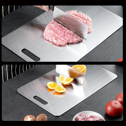 Kant Stainless Steel Cutting Board with Lip, Steel Cutting Boards for Kitchen Non-Toxic Dishwasher Safe Chopping & Kneading Board for Dough Meat/Vegetable/Fruit/Bread/Baking Gift-Ready(S+L)
