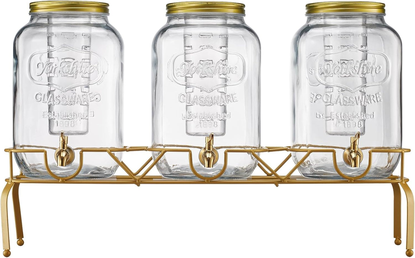 VEVOR Beverage Dispenser, 3 Pack 2 Gallon Drink Dispensers for Parties, Glass Juice Dispenser with Metal Stand, Stainless Steel Spigot, Infuser, Iced Tea Lemonade Juice Water Dispensers for Parties