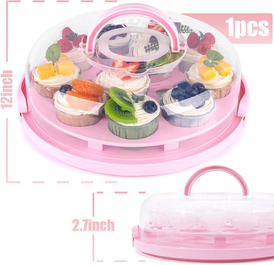 HANSGO Cake Carrier, Round Cupcake Holder Devil Egg Tray with Lid Handle 3-in-1 Cupcake Carrier for Cupcake Devil Eggs 10" Cake, Pink