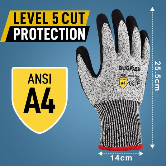 12 Pairs ANSI A4 Cut Resistant Work Gloves With Sandy Nitrile Coating, L