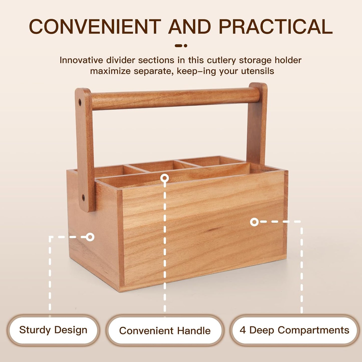 Silverware Caddy with Handle Acacia Paper Plate Holders Wooden Utensil Holder Mulip-Purpose Organizer Picnic Utensil Caddy for Party Home Kitchen Office Bathroom Bedroom RV
