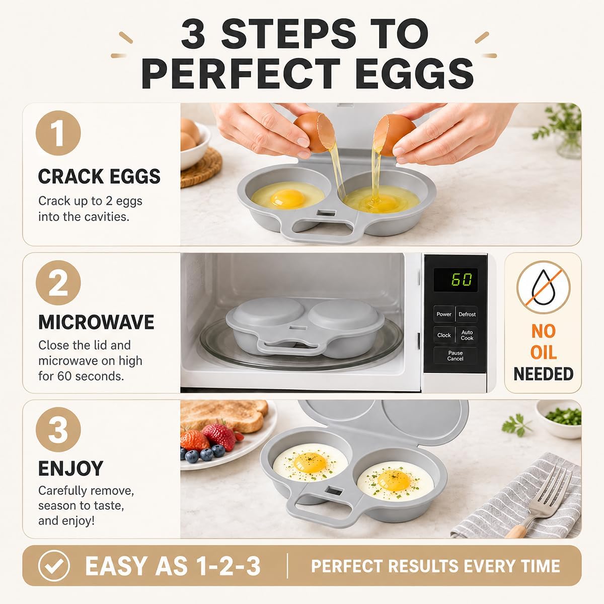 2026New Dual Cavity Microwave Egg Poacher With Lid & Handle
