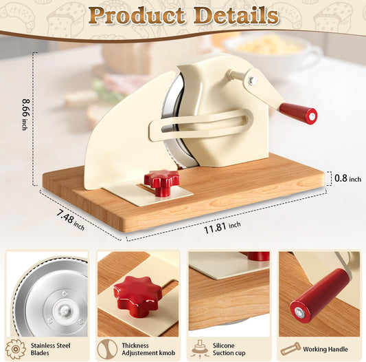 Manual Adjustable Bread Slicer Homemade Sourdough Bread Cutter with Scale Line, Bottom Suction Cup, with Clip and Plate (White)