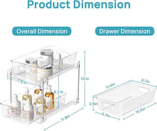 Vtopmart 4 Pack Bathroom Under Sink Organizers Organizer, 2 Tier Clear Pull-Out Organization (S-Standard)