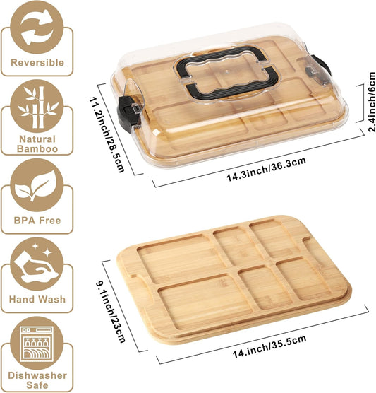Charcuterie Board Set with Clear Snap-on Lid & Compartments, Portable Bamboo Serving Tray for Travel, Picnics & Entertaining - Ideal for Food Presentation & Housewarming Gifts