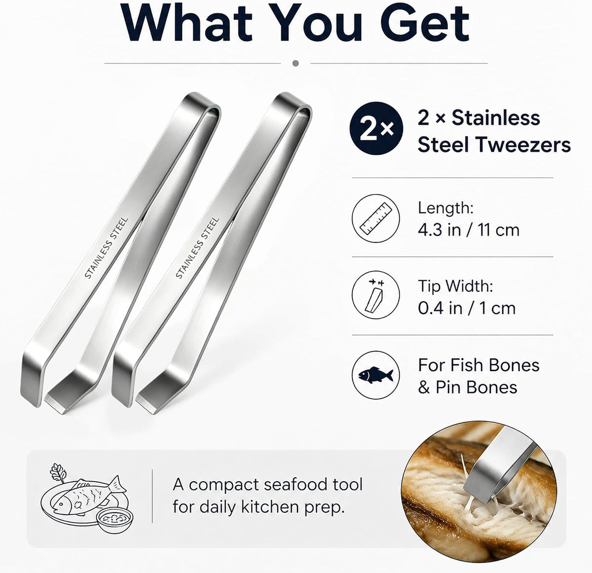Fish Bone Tweezers, Stainless Steel Pin Bone Remover Tool, 2 Pack