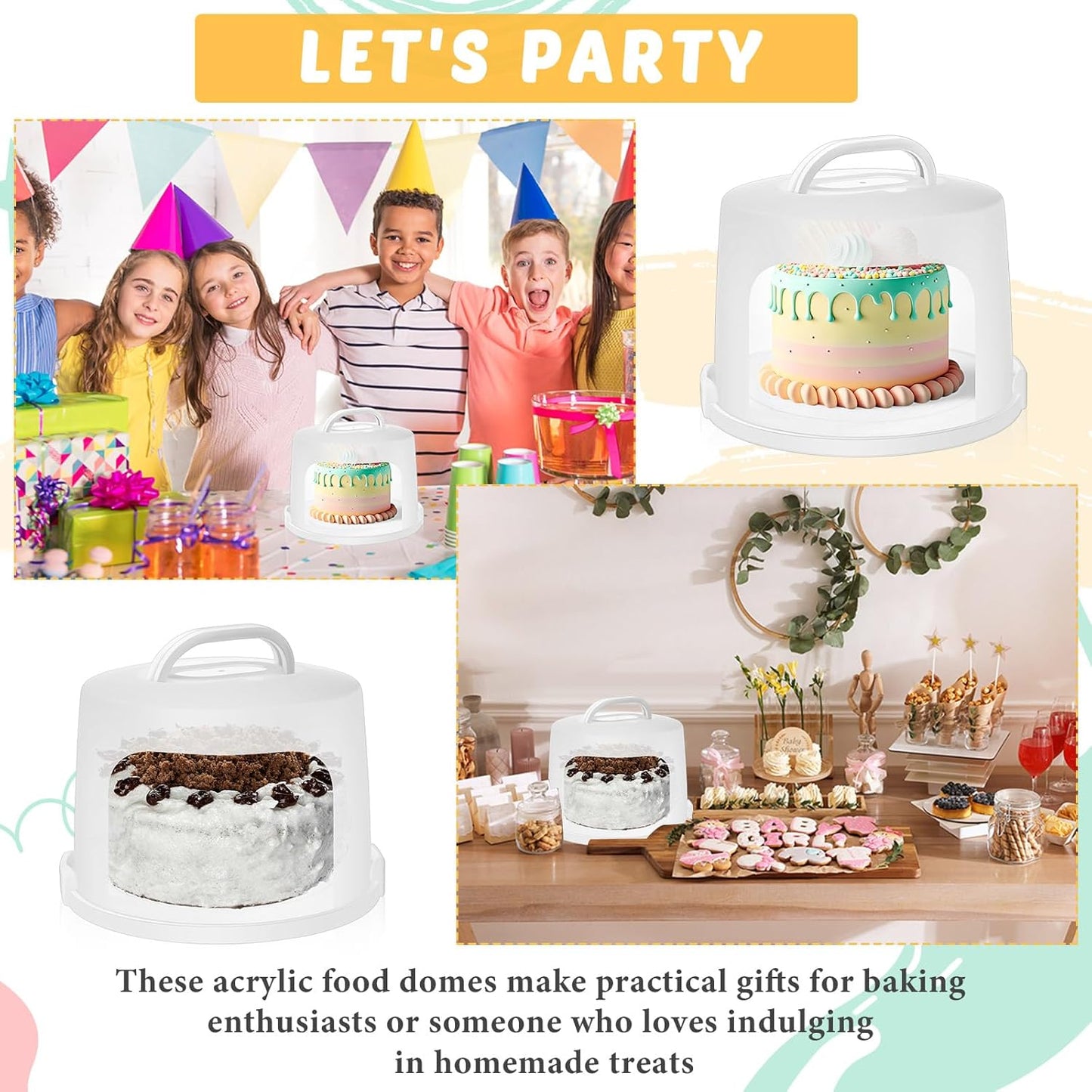 Baderke 10 Inch Round Cake Carrier with Lid and Handle - Two Sided Cake Holder & Box for Transport, Pie, Cupcake(White)