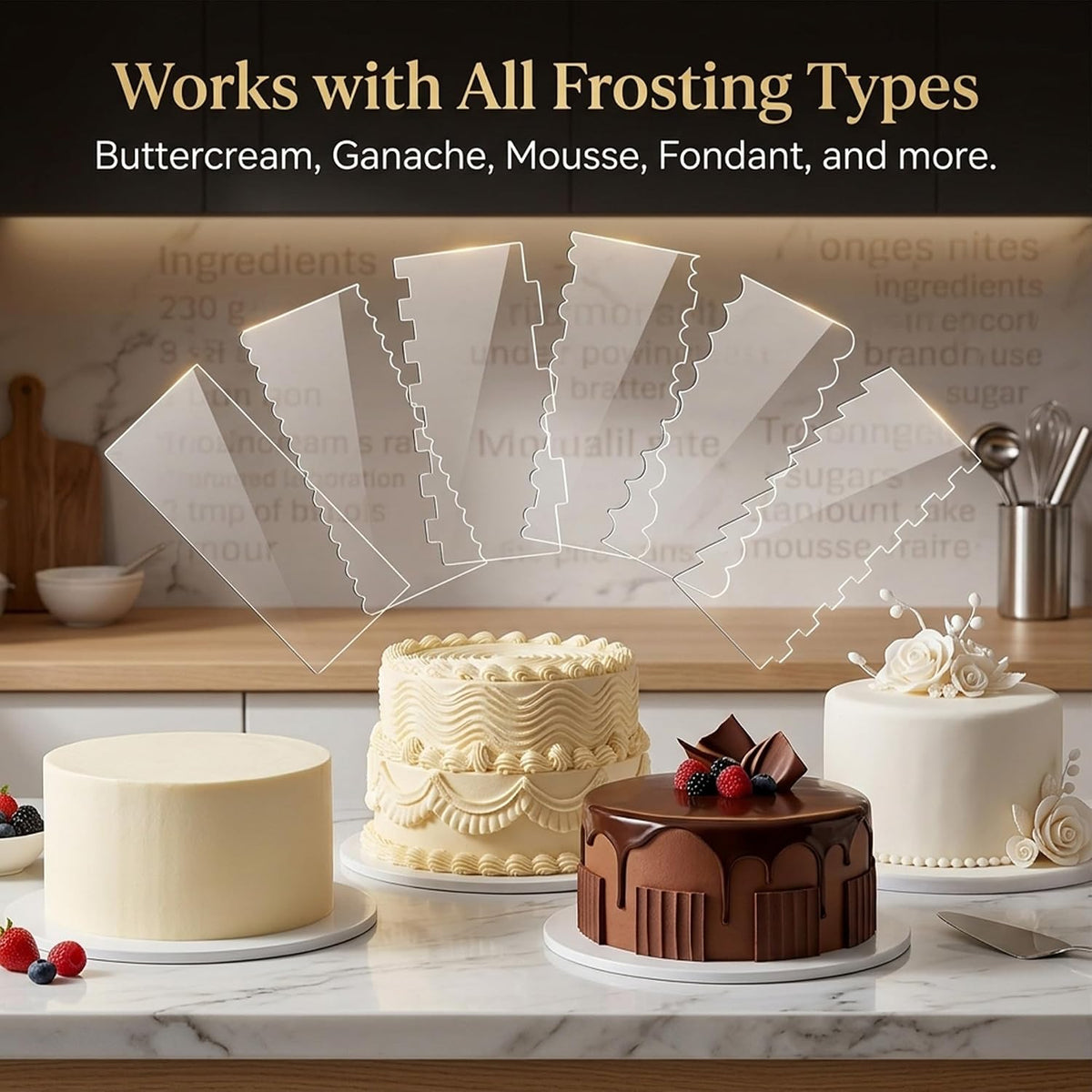 Clear Acrylic Cake Scraper, Cakes Icing Smoother Comb for Baking Butter