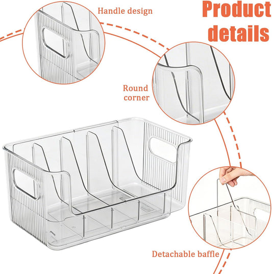 Clear Expandable Snack Organizer for Countertop,Adjustable Pantry Storage Bin with Removable Dividers,Large 6 Compartment Snack Container for Candy,Coffee Pods, Tea Bags,Drink Packets,Kitchen Counter