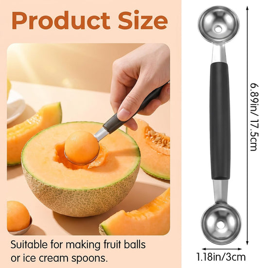 4 Pcs Melon Baller Scoop Double Ended Headed Fruit Ice Cream Ball Spoon