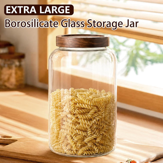 Joypeace 2 Pack 1.2 Gallon Large Glass Jars with Airtight Screw-On Lids, 155 oz Food Storage Containers, Large Canisters for Flour, Rice, Sugar, and Dry Goods to Organize Your Kitchen Pantry