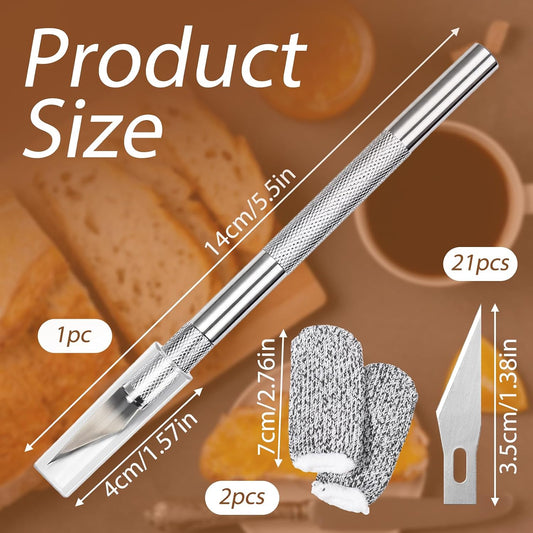 Premium Bread Lame Kit, Professional Sourdough Scoring Tool with 21 Replaceable Blades, 2 Finger Sleeves, Safety Cover Stainless Steel Dough Scoring Knife for Home Baking, Handmade Bread Making