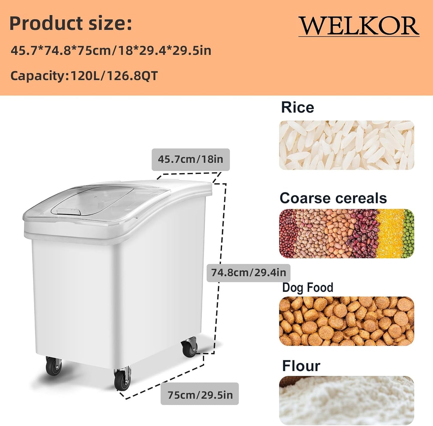 Ingredient Storage Bin,21 Gallon Dispenser Bin with Scoop for Dry Food, Sugar, Baking Supplies,Kitchen Rice Cereal Flour Bin,BPA Free,Pet Food Storage Container,Dog Cat Birds Food (21 Gallon)