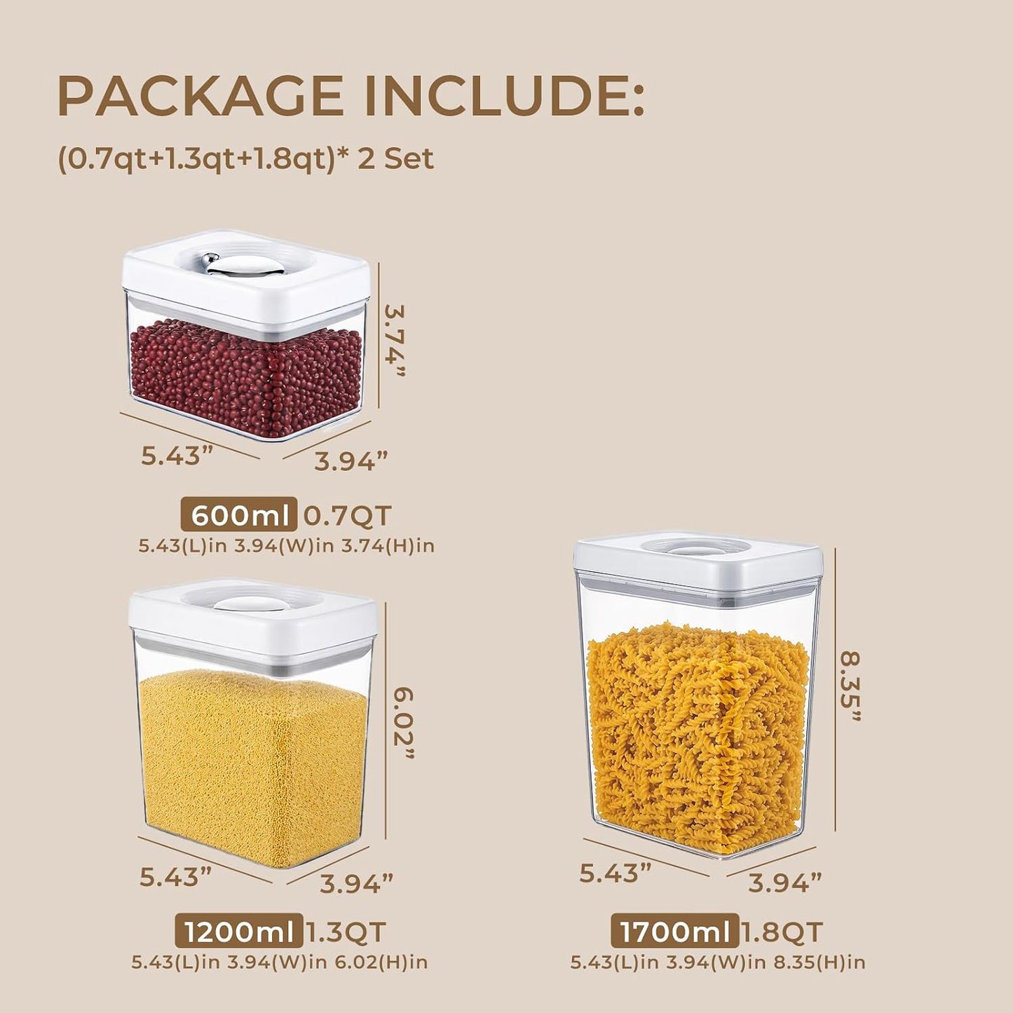 UFORU Food Storage Containers with Twist-lock Lids,2.6Qt 2Pcs Airtight Food Storage Containers, BPA-Free Stackable Kitchen Pantry Organizers and Storage, Rotary Opening Flour and Sugar Container Sets