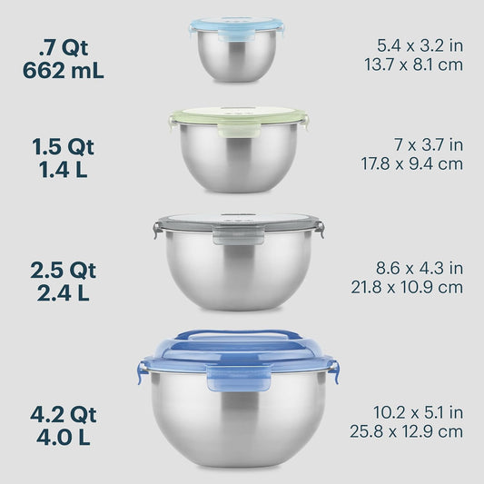 Pyrex Metal Stainless Steel Mixing Bowls with Airtight Locking Lids