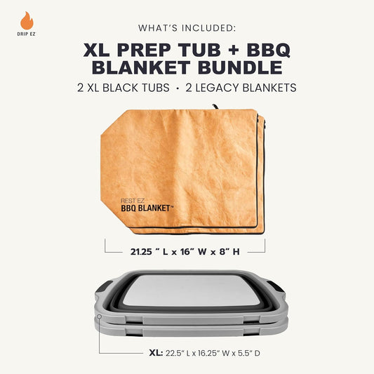 XL Prep Tub & BBQ Blanket Gift Bundle: (2) XL Prep Tubs + (2) Meat Resting Blankets - Ultimate BBQ Gift for Pitmasters, Brisket, Ribs, Pulled Pork & Outdoor Cooking
