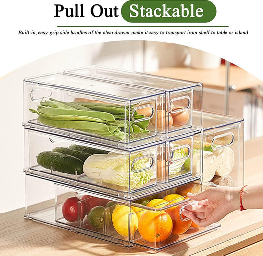 bealy 2 Pack Refrigerator Organizers and Storage, Stackable Clear Pull out Drawer Organizer Bins, BPA-Free Fridge Organizer and Storage for Fruit, Produce, Drink, Snack and Food Storage Containers