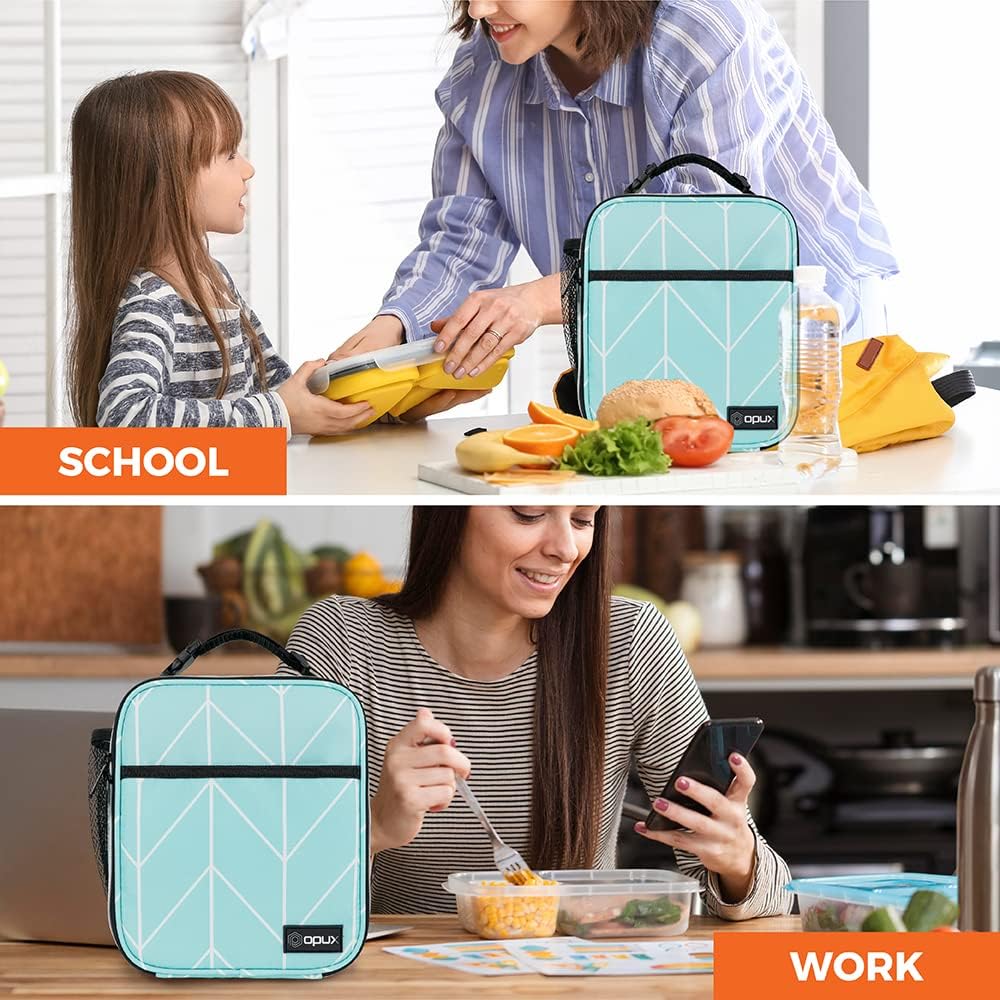 opux Premium Insulated Lunch Box, Soft School Lunch Bag for Kids Boys Girls, Leakproof Small Lunch Pail Men Women Work, Reusable Compact Cooler Tote Lunchbox for Office Adult, Black