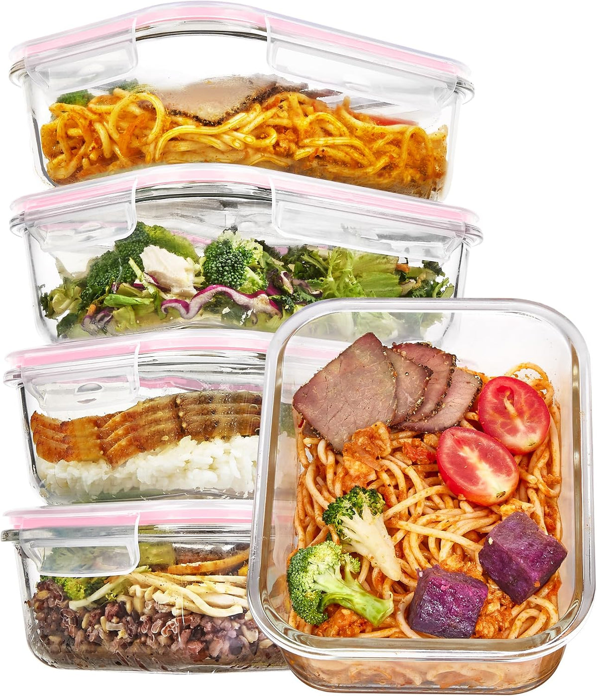 Vtopmart 10 Pack 35oz Glass Food Storage Containers with Lids, Meal Prep Containers, Airtight Reusable Lunch Container Set, Safe for Oven, Microwave, Freezer, and Dishwasher, Grey