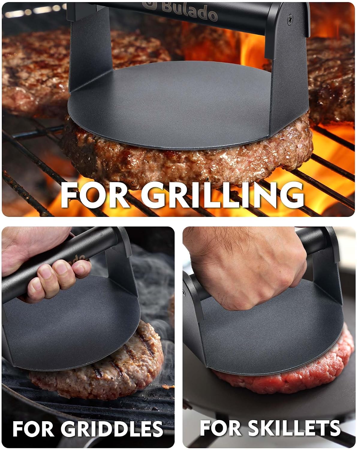 Bulado 6" Burger Press, Stainless Steel Round Burger Smasher for Griddle