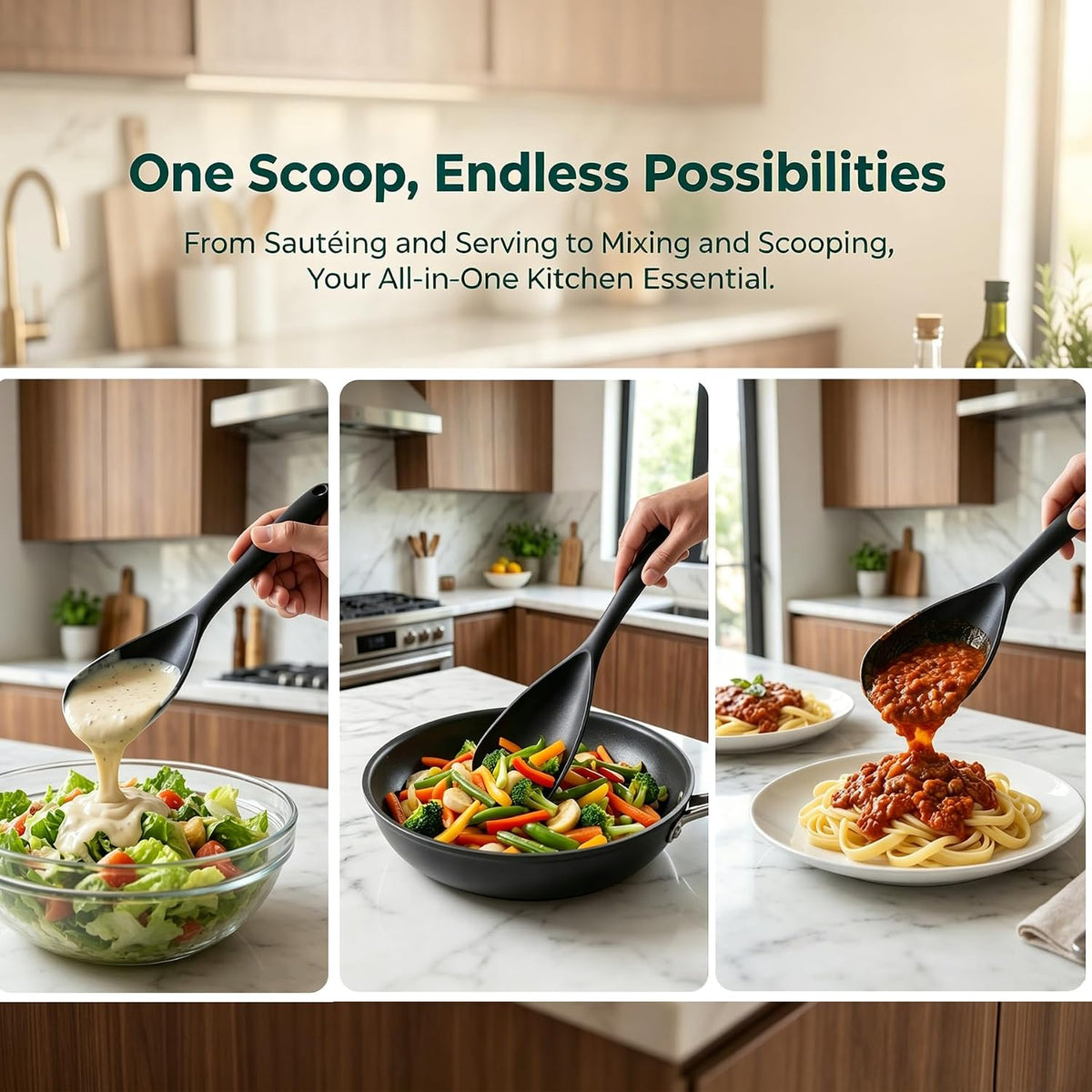 Silicone Cooking Spoons, Spoon Spatula for Mixing, Stirring, Serving