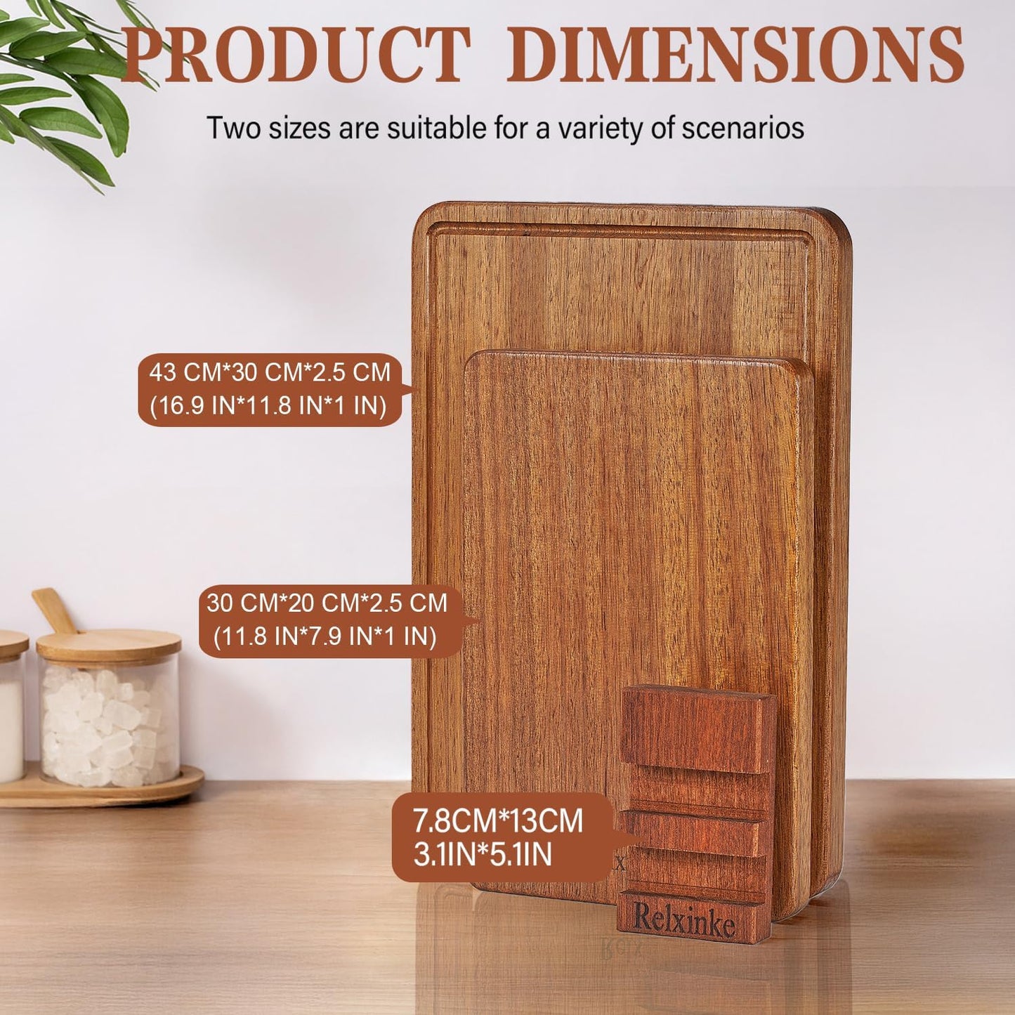 Solid Teak Wood Cutting Board Set One Piece Non Glued Large Thick Crack Resistant Wooden Chopping Board with DeepJuice Grooves Built in Handles for Kitchen Meat Bread 15x10.2IN &11.8 * 7.9IN