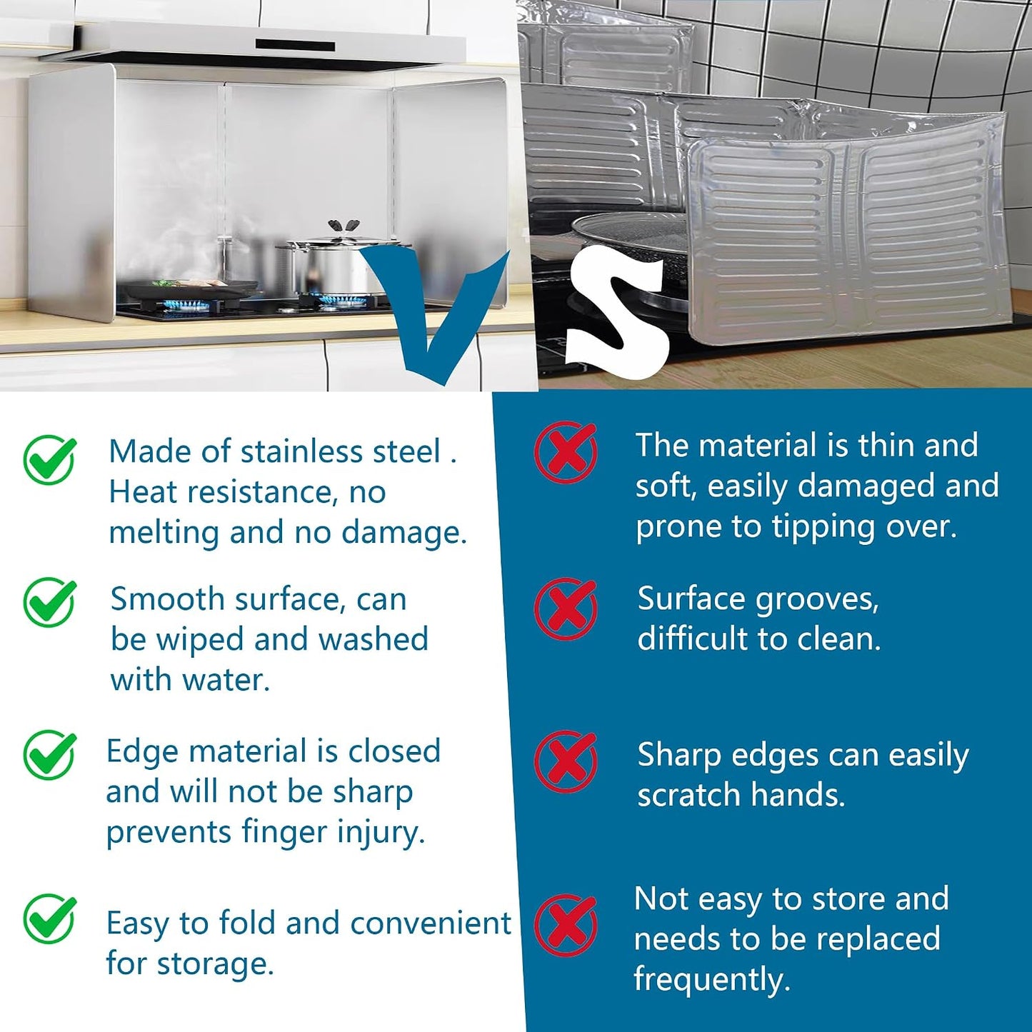 2 PCS Stove Grease Oil Splatter Guard | Range Backsplash Splatter Guard for Wall | 2 Sided Foldable Splash Shield Metal Panel Protector for Cooking, Stainless Steel, 18.1 X 15.7 X 15.7 Inches