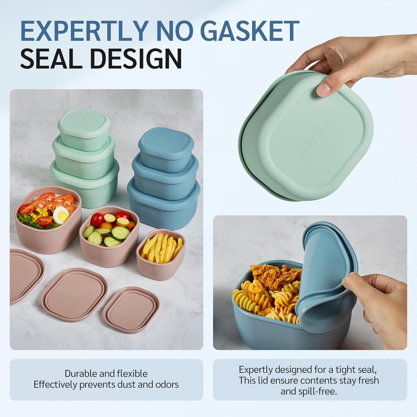 ISSEVE 12Pcs/Set Nesting Silicone Food Storage Containers with Lids, BPA Free Reusable Meal Prep Silicone Containers Airtight, Freezer Dishwasher Safe (33.8oz, 20oz, 10oz, 6.7oz, 1.3oz)