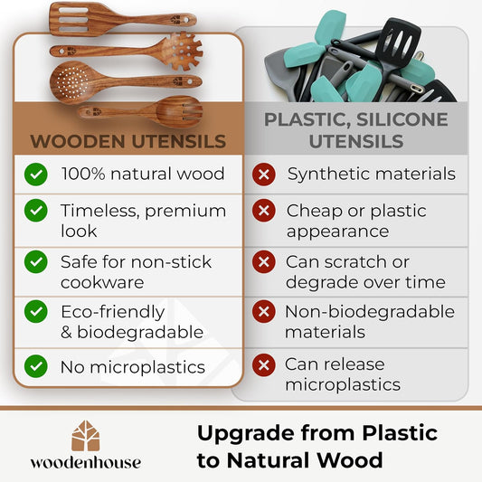 Wooden Spoons for Cooking – Non Toxic Teak Kitchen Utensils Set