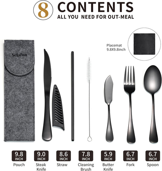 Camping Cutlery Set: Premium Portable Silverware Set with Case for Lunch Box, Travel, and Work Durable, Eco-Friendly, and Compact Utensils Including Fork, Spoon, and Knife for Adults on the Go