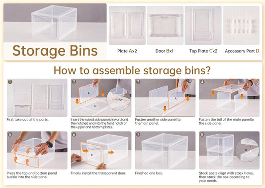 Freebat 6 Pack Closet Organizers and Storage,Clear Stackable Plastic Storage Bins with Lids Magnetic Doors,Clothes Organizers and Storage,Plastic Craft Containers for Wardrobe Kitchen Bathroom Office