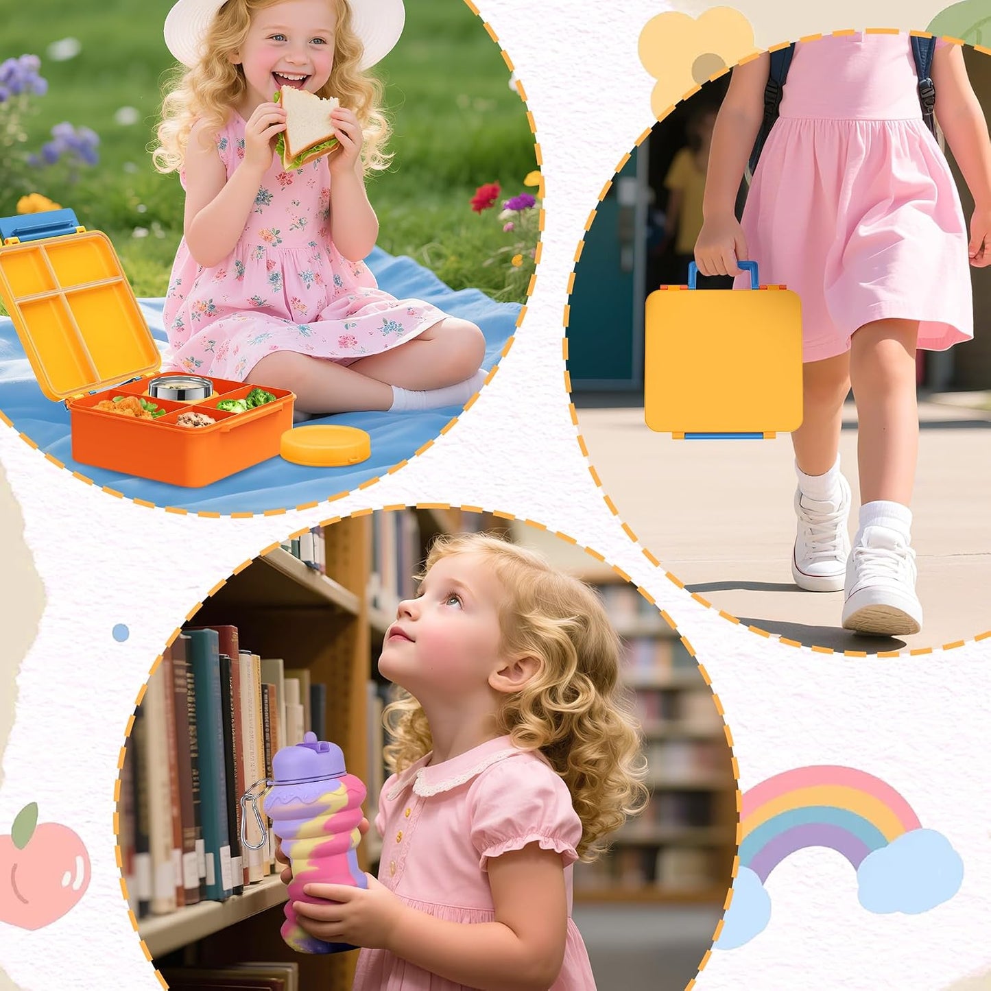 Lunch Box Kids, Leak Proof 5 Compartment Bento Box for Kids, 13oz Thermo for Hot Food Kids Lunch Box,Hot Lunch Box for School Travel