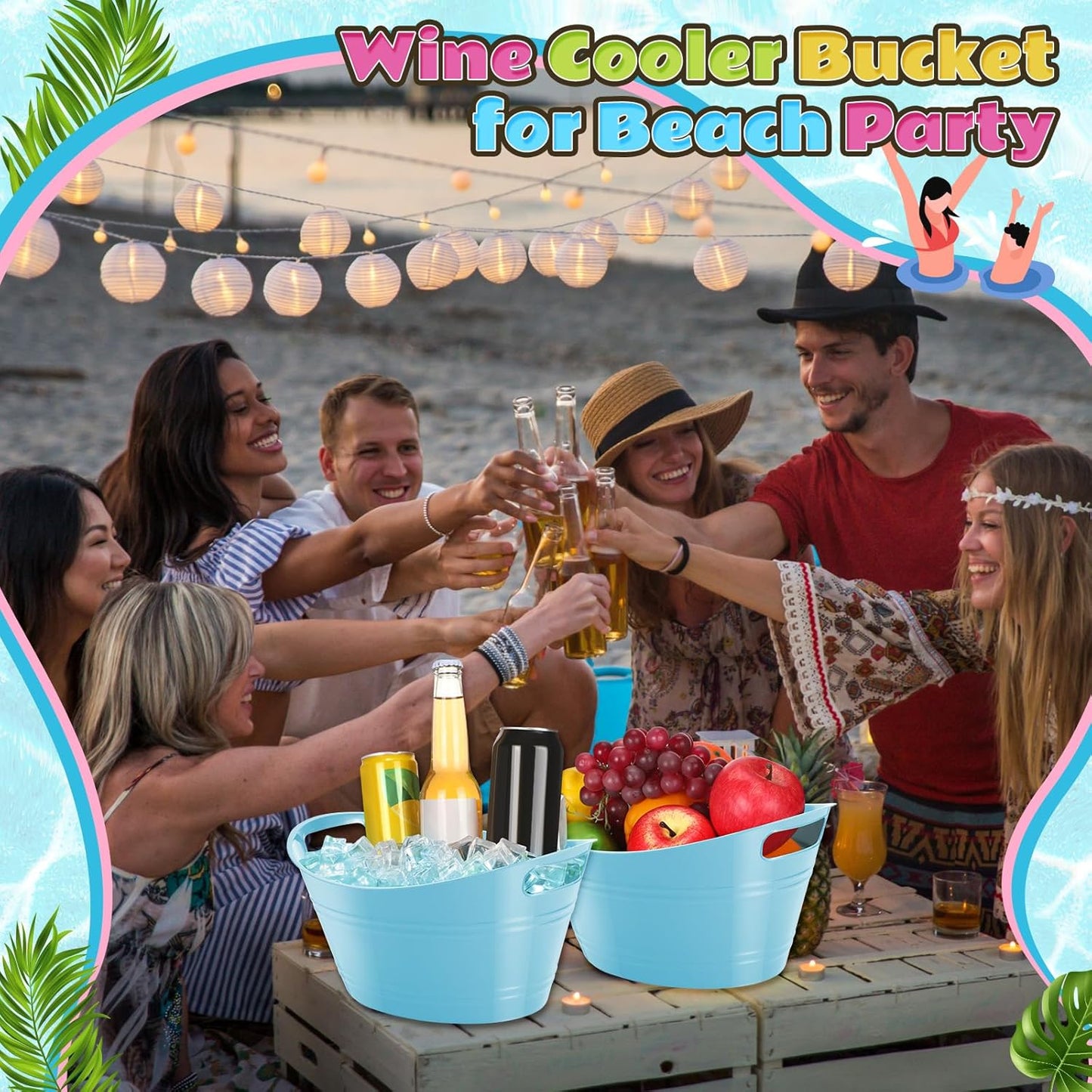 Norme 24 Pcs Oval Storage Tub with Handles, 4.5l Plastic Ice Buckets Bulk for Wine Beer Champagne Drink Cooler Beverage Storage Tub for Parties BBQ Weddings Party Outdoor Celebration(Blue & Red)