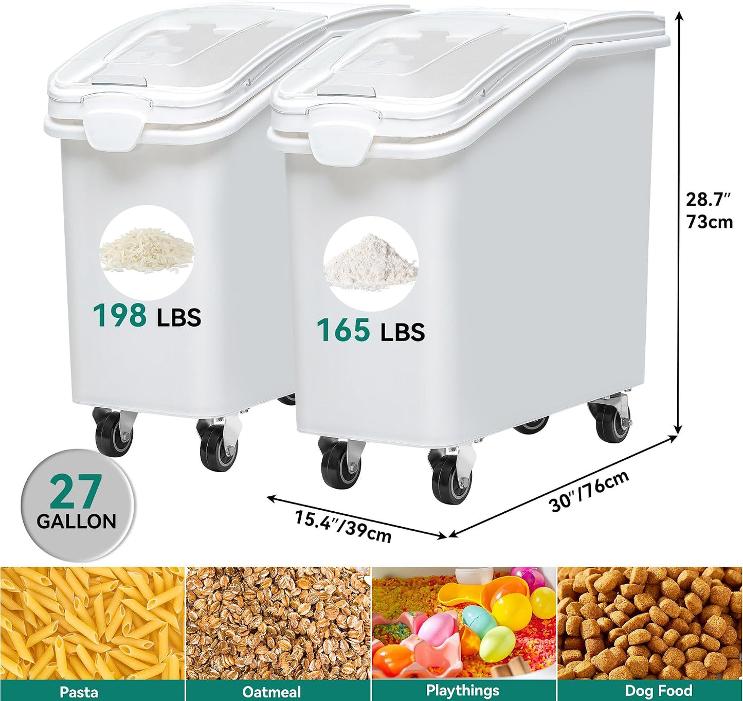 YITAHOME 50L/90lb Large Ingredient Flour Storage Bin, Commercial 11.4-Gallon Rice Storage Container 280 Cups Bulk Flour storage Bins with Wheels,Scoop,Lid and scale, Rice Bin for Kitchen, White