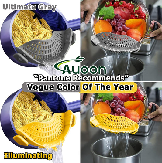 AUOON Clip On Strainer for Pots, 2Pack, Standard 8.86 x 3.55 in, GrayYellow