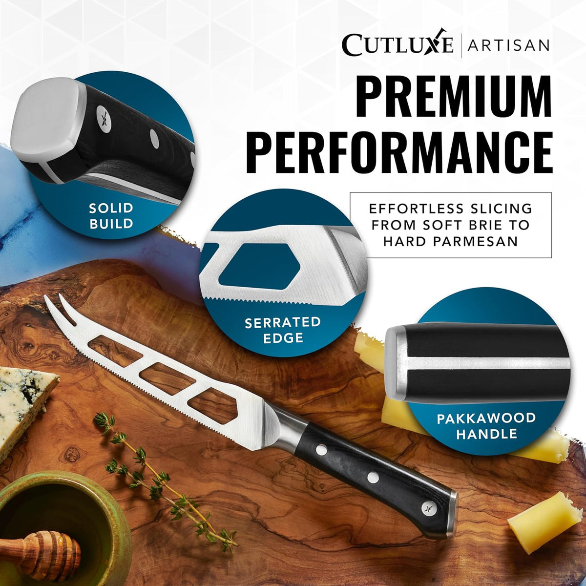 Cutluxe Cheese Knife Set, 5" Knife & 3.5" Slicer for Soft & Hard Cheese