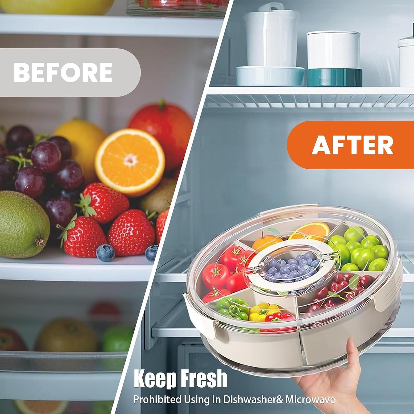 Reusable Snack Containers with Lids Veggie Trays for Fridge, Party Serving Trays with Handles, Snack Box for Kids Toddlers & Adults, Leak-Proof Fruit & Salad Storage Containers