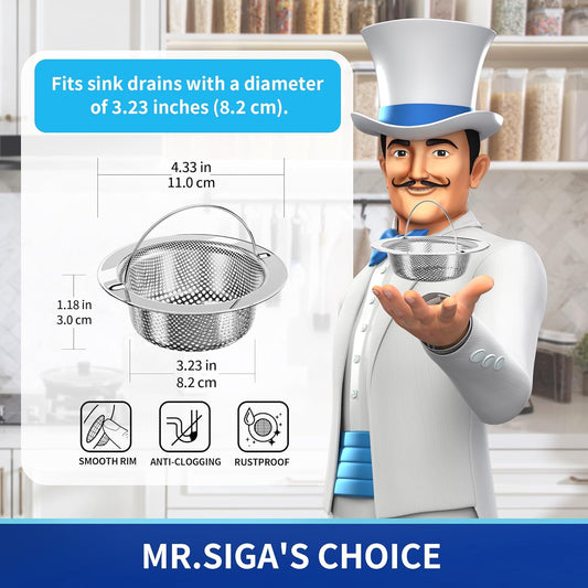 MR.SIGA Kitchen Sink Strainer, Stainless Steel Sink Drain Strainer, 2 Pack