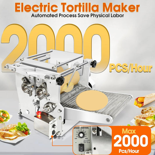 Electric Tortilla Maker with 2 Molds(4in/6in), Automatic Corn Tortilla Making Machine with Adjustable Customize Thickness (1.5-5mm), Non-Stick Coating, Chapatti Machine for Pita Tortilla Pizza (Gold)