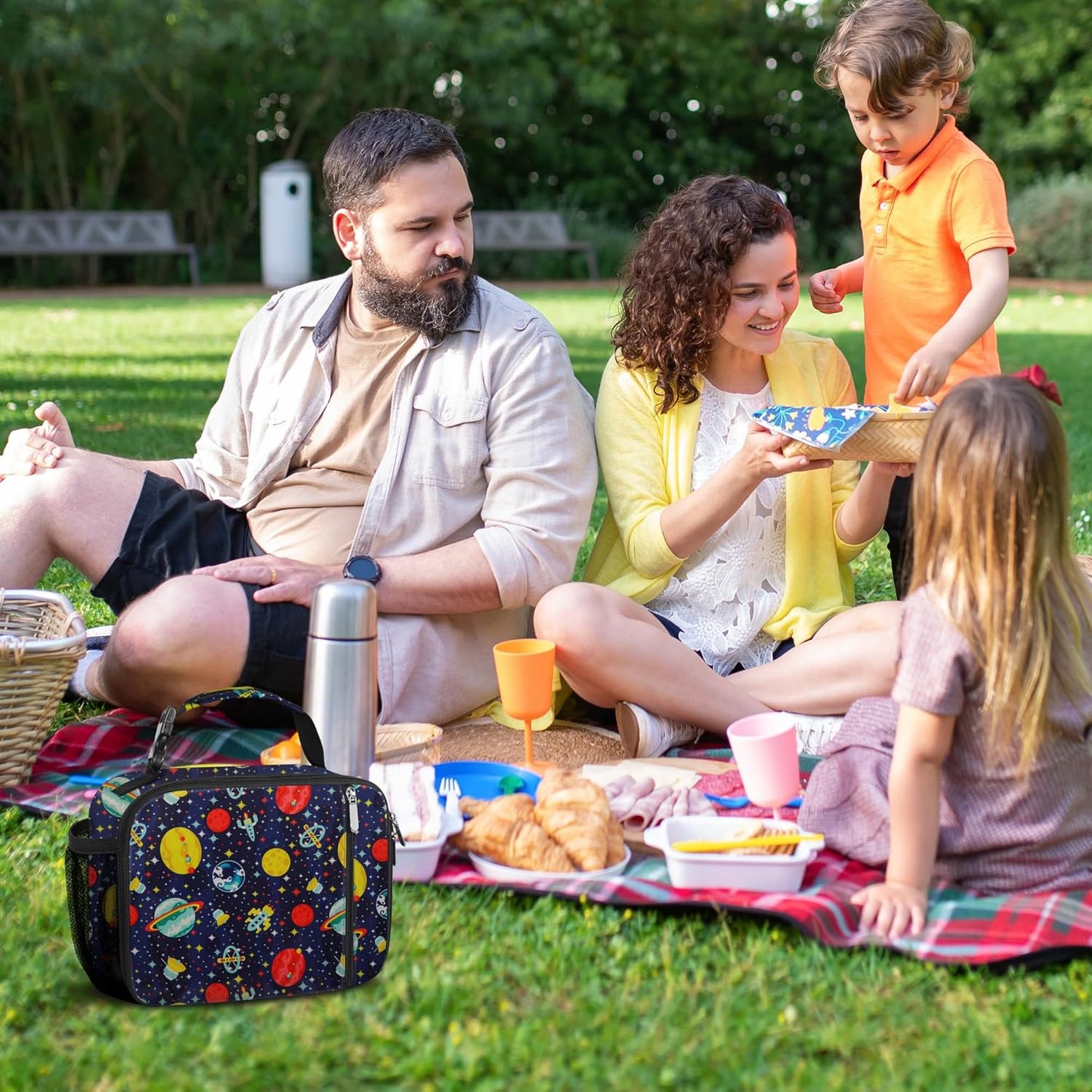 esouler Lunch Box Kids Insulated Lunch Bag for Boys & Girls Durable Children Lunchbox for School with Water Bottle Holder-Black