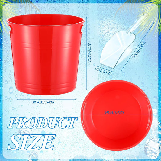 meekoo 6 Pcs Plastic Ice Buckets for Parties with 6 Scoops, 6L Colored Plastic Buckets with Handles Large Wine Bucket Portable Ice Holder Cooler for Party Wedding Beverage Champagne Soda Beer Drink