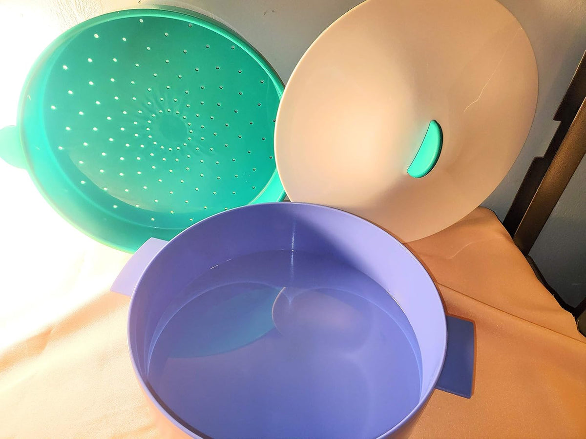 Vintage Tupperware 3 Piece Micro-Steamer - Purple, Green & White