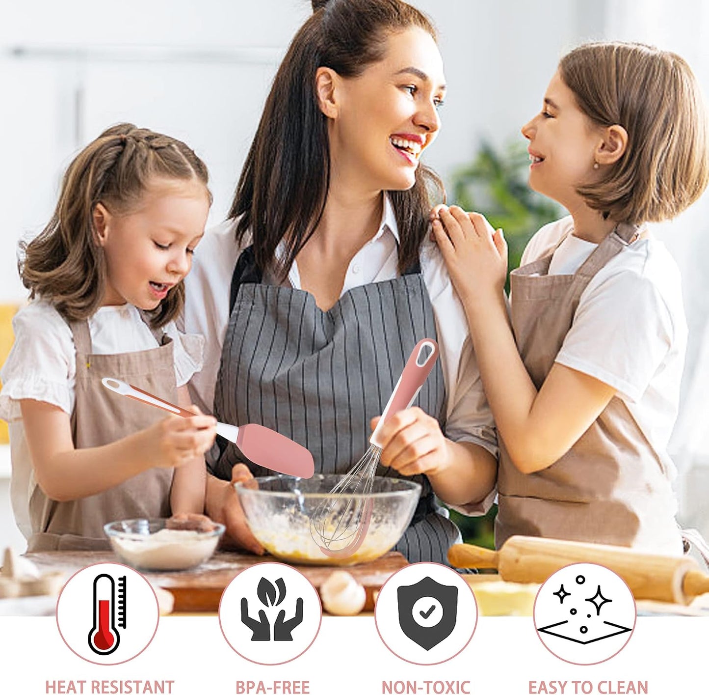 Silicone Kitchen Cooking Utensils Set Kitchen Spatula Set with Holder,5 pcs Heat Resistant Silicone Kitchen Utensils Gadgets Tools Set for Nonstick Cookware,Dishwasher Safe (Black)