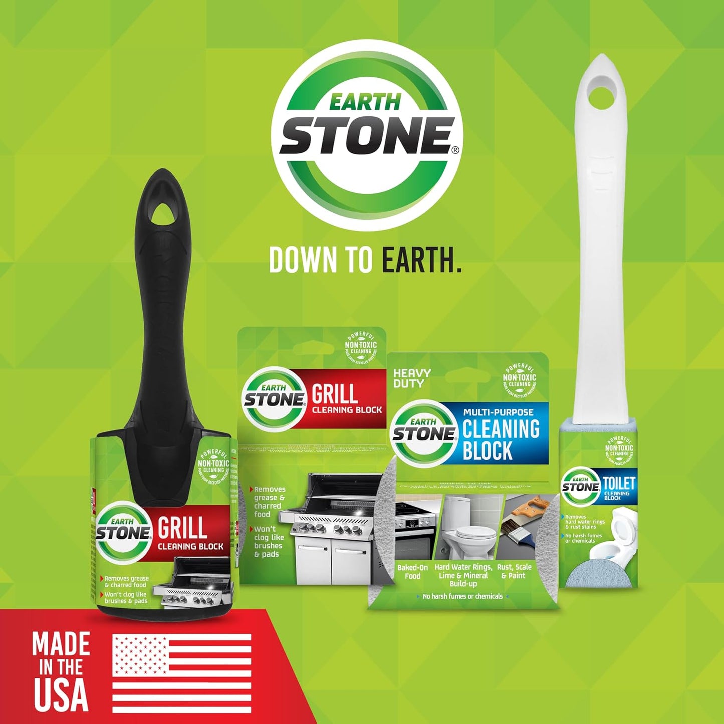 EarthStone Grill Cleaning Block Kit, Bristle Free Grill Scraper, 3 Grill Cleaning Blocks and 7" EZ-Grip Handle