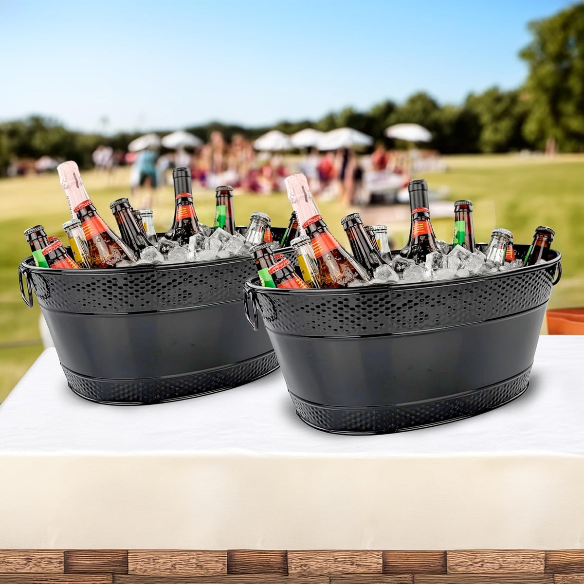 BREKX Black Galvanized Beverage Tub for Parties, Medium (4 Gal), Oval
