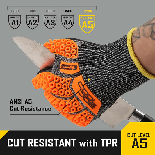 COOLJOB A5 Cut Resistant Gloves with Impact Resistant TPR, Touchscreen Nitrile Dipped Safety Work Gloves with Grip, 1/3 Pair