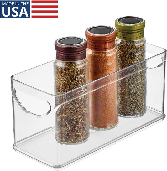 iDesign Narrow Pantry Bin with Handles for Kitchen Cabinets or Fridge, Set of 2, Clear, Made in USA
